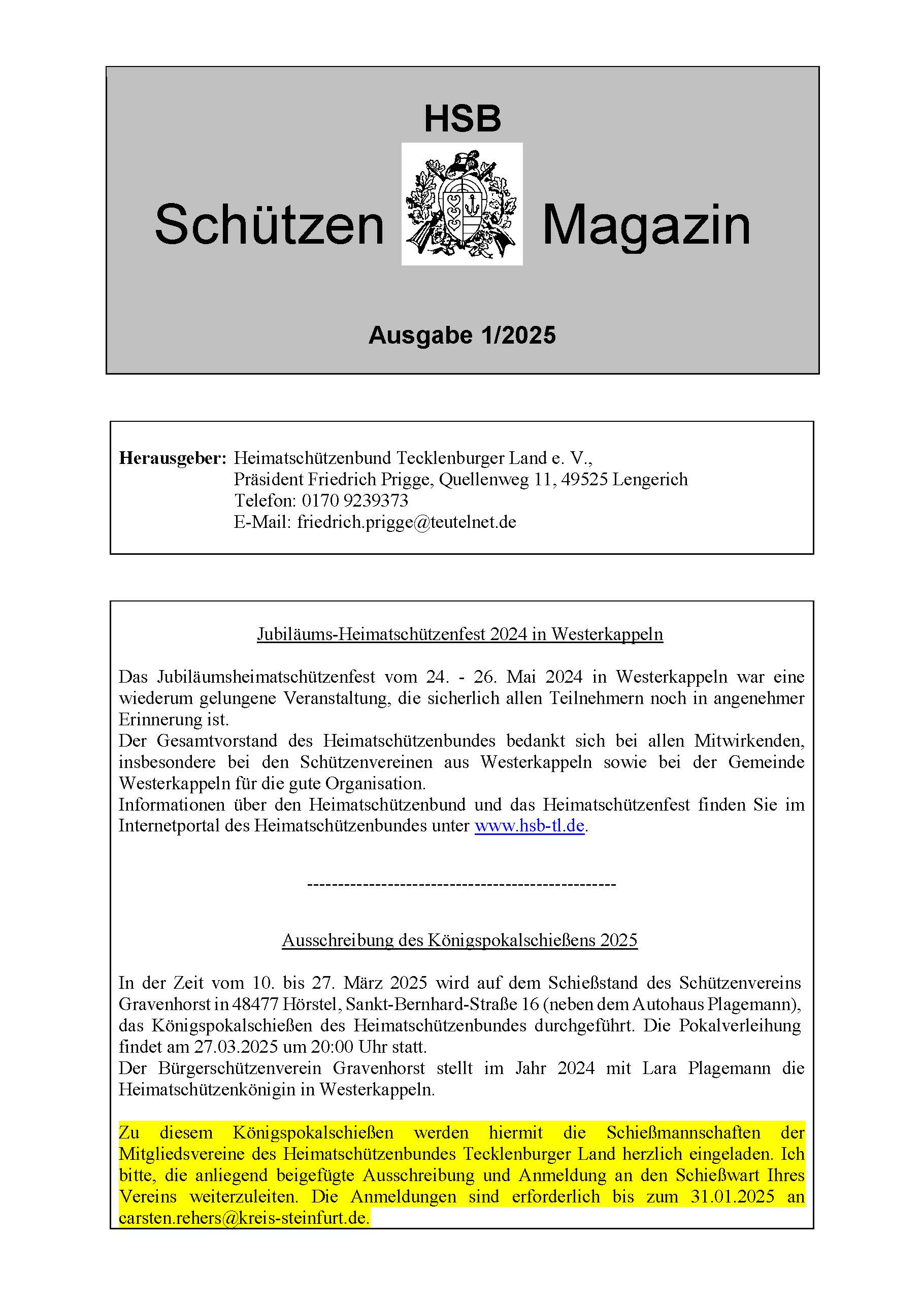 Schützenmagazin 1 2024 Seite 1