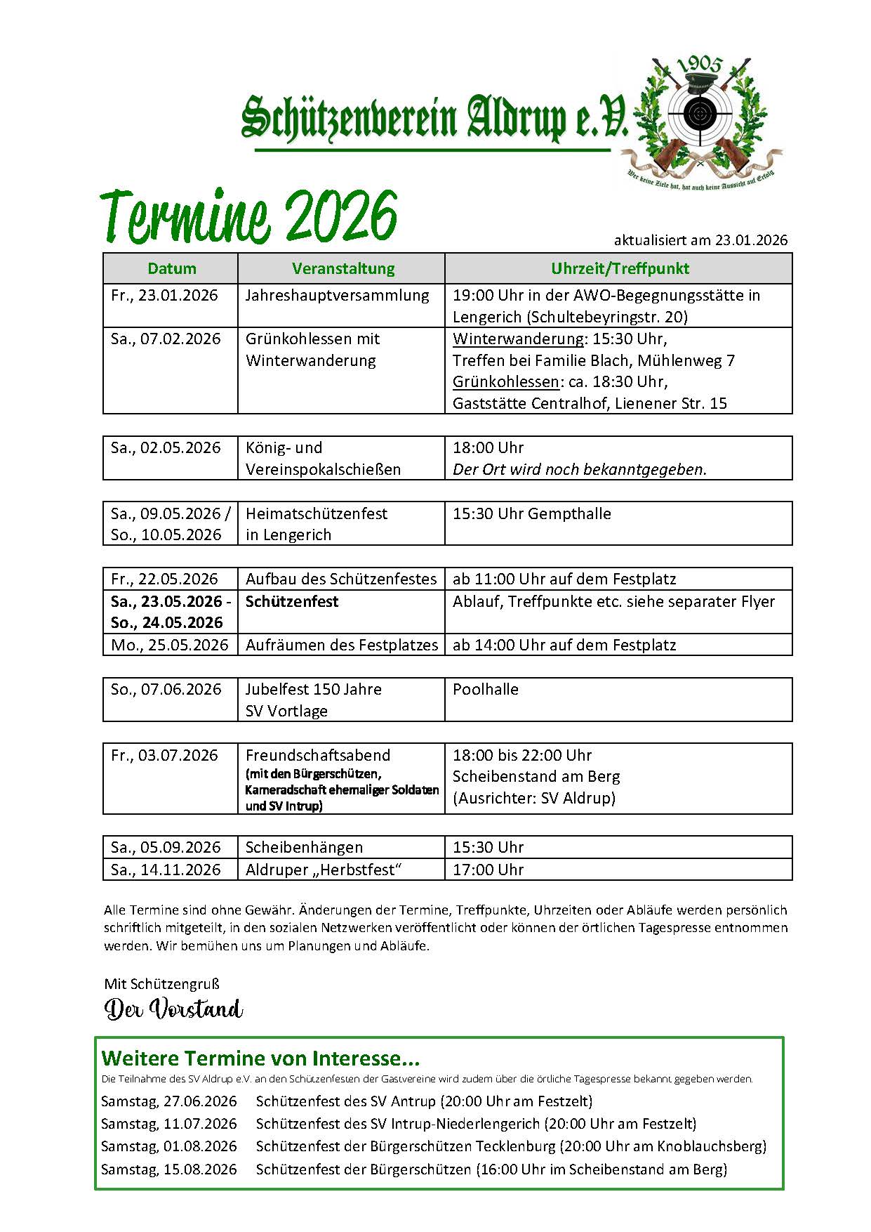 2026 Termine
